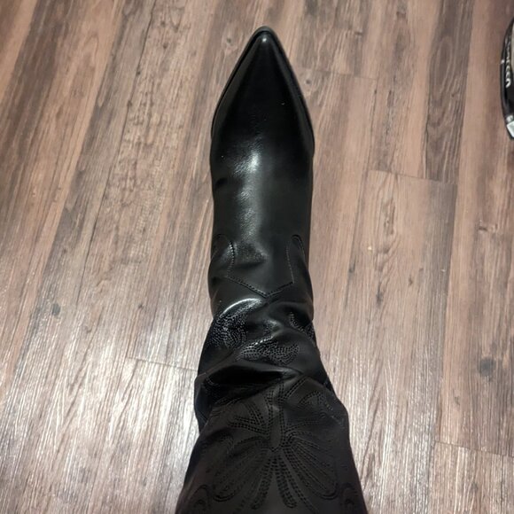 Womens Black Cowboy Boots with chunky heel - Picture 3 of 5